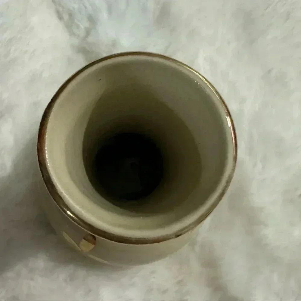Vintage MCM Ceramic Cream & Gold Floral Handpainted Small Vase 70’s 80’s Fun - Picture 4 of 12